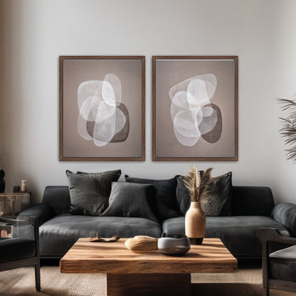 Abstract Neutral Wall Art 2 Piece Set Framed Canvas Print – Soft Interplay