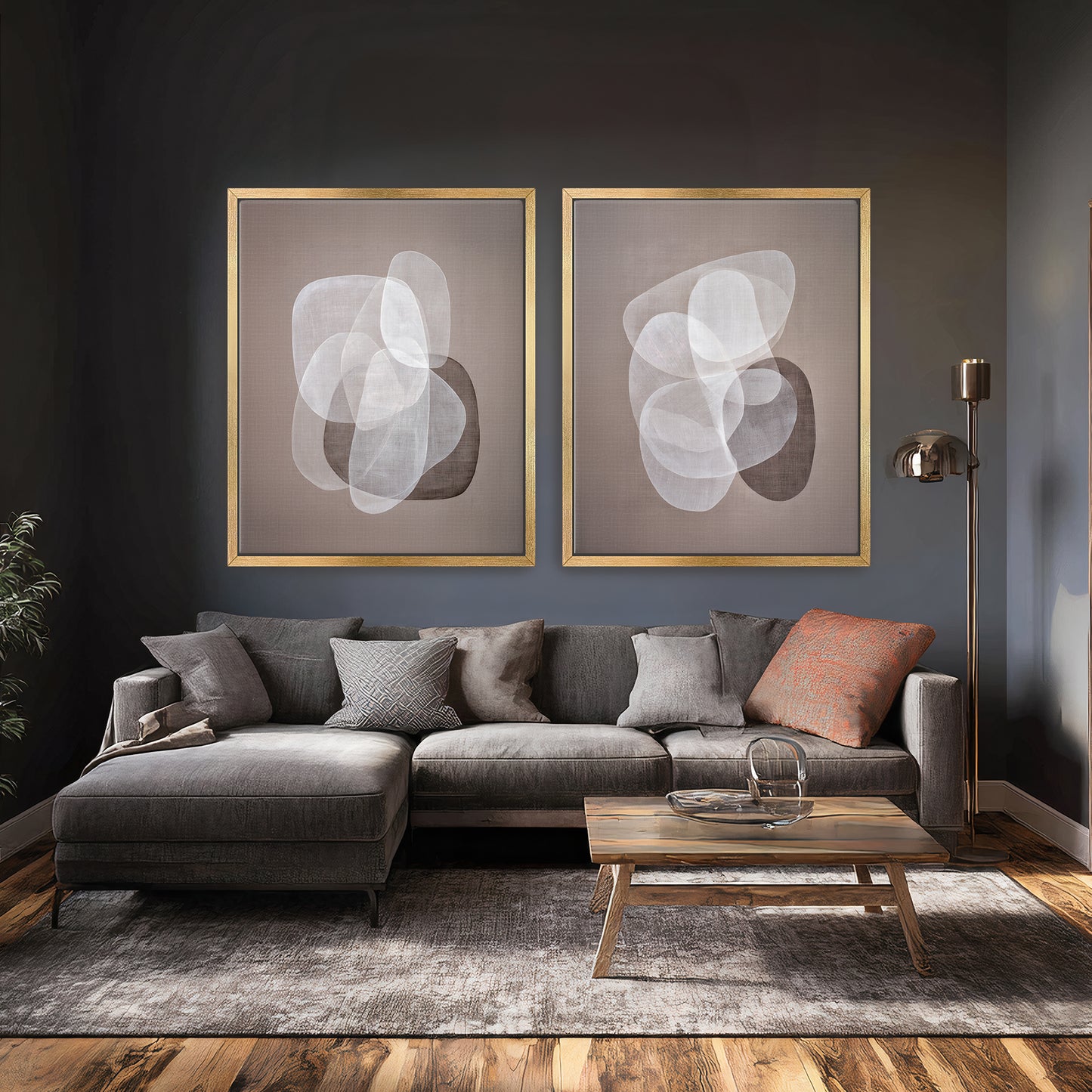 Abstract Neutral Wall Art 2 Piece Set Framed Canvas Print – Soft Interplay