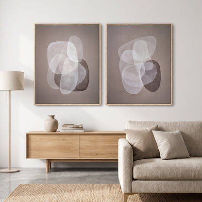 Abstract Neutral Wall Art 2 Piece Set Framed Canvas Print – Soft Interplay