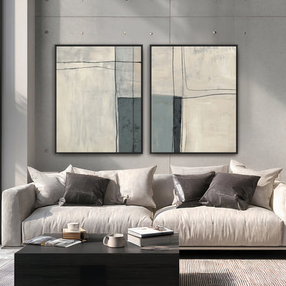Neutral Abstract Canvas Wall Art Set of 2 Framed Canvas – Quiet Intersection