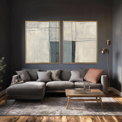 Neutral Abstract Canvas Wall Art Set of 2 Framed Canvas – Quiet Intersection