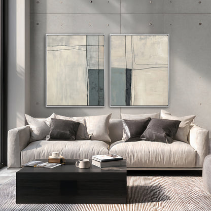 Neutral Abstract Canvas Wall Art Set of 2 Framed Canvas – Quiet Intersection