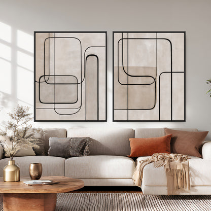 Abstract Framed Canvas Wall Art Set of 2 – Continuous Line