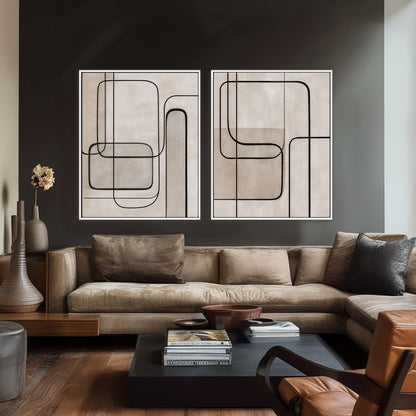Abstract Framed Canvas Wall Art Set of 2 – Continuous Line