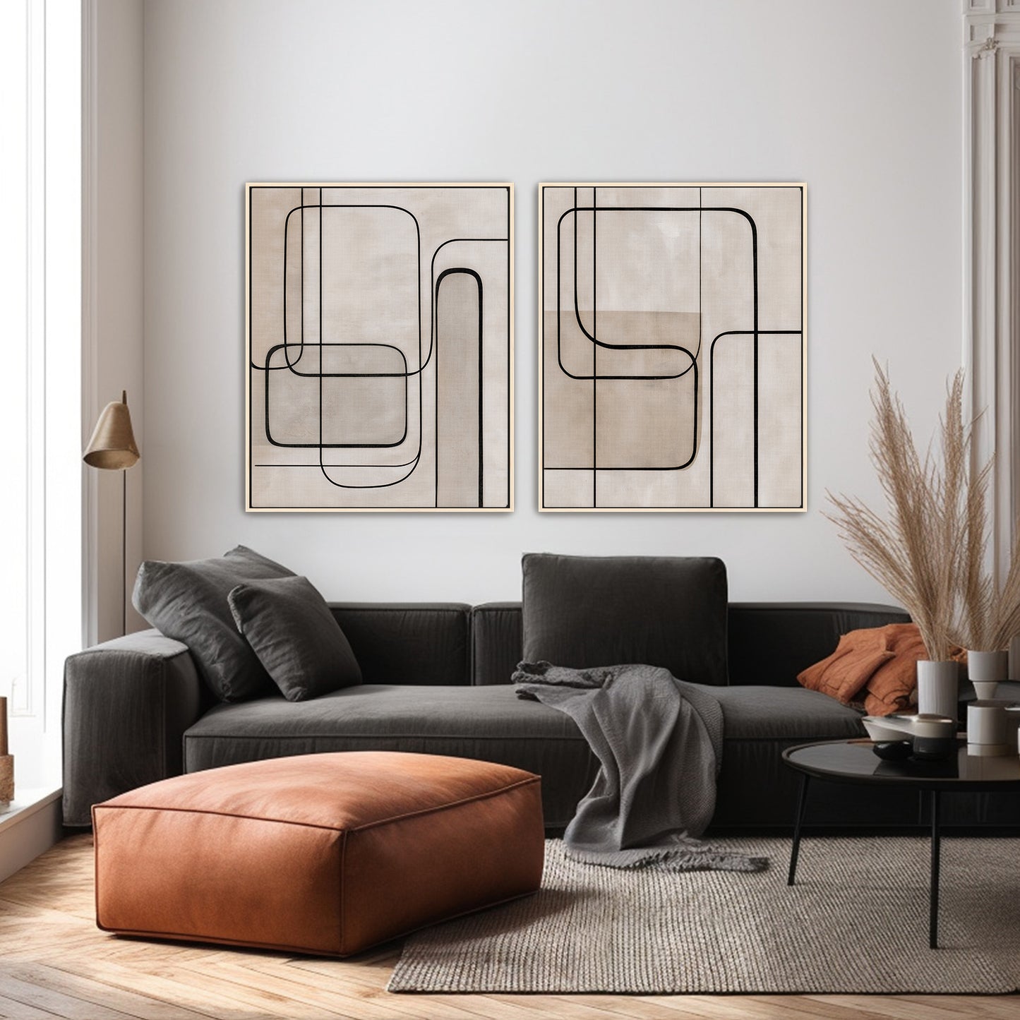 Abstract Framed Canvas Wall Art Set of 2 – Continuous Line
