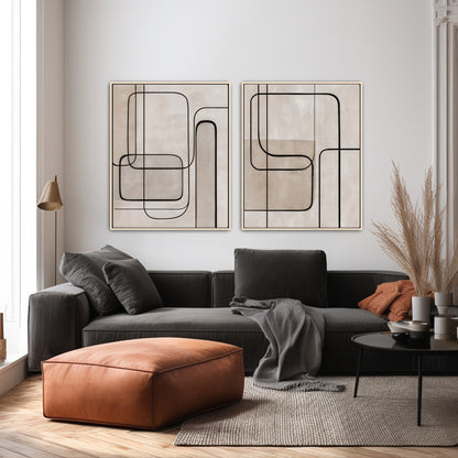 Abstract Framed Canvas Wall Art Set of 2 – Continuous Line