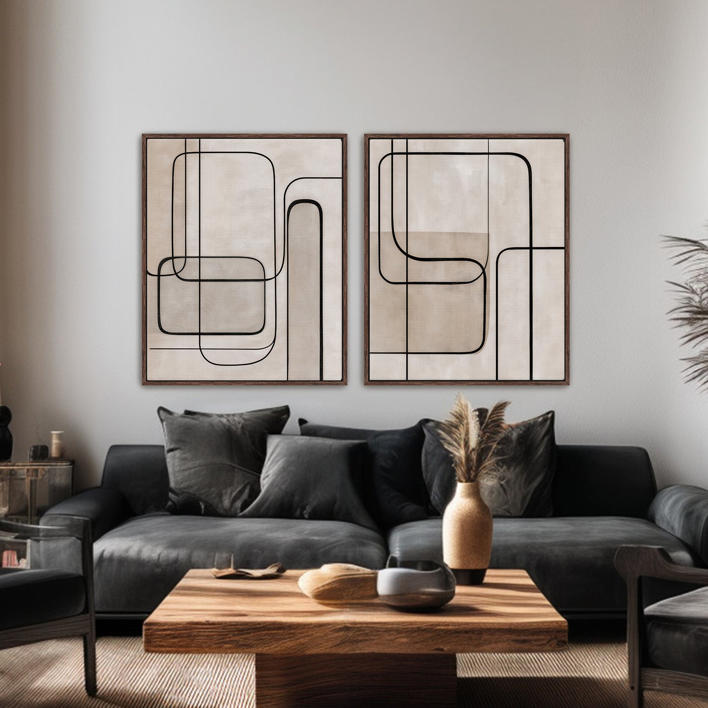 Abstract Framed Canvas Wall Art Set of 2 – Continuous Line