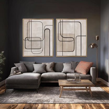 Abstract Framed Canvas Wall Art Set of 2 – Continuous Line