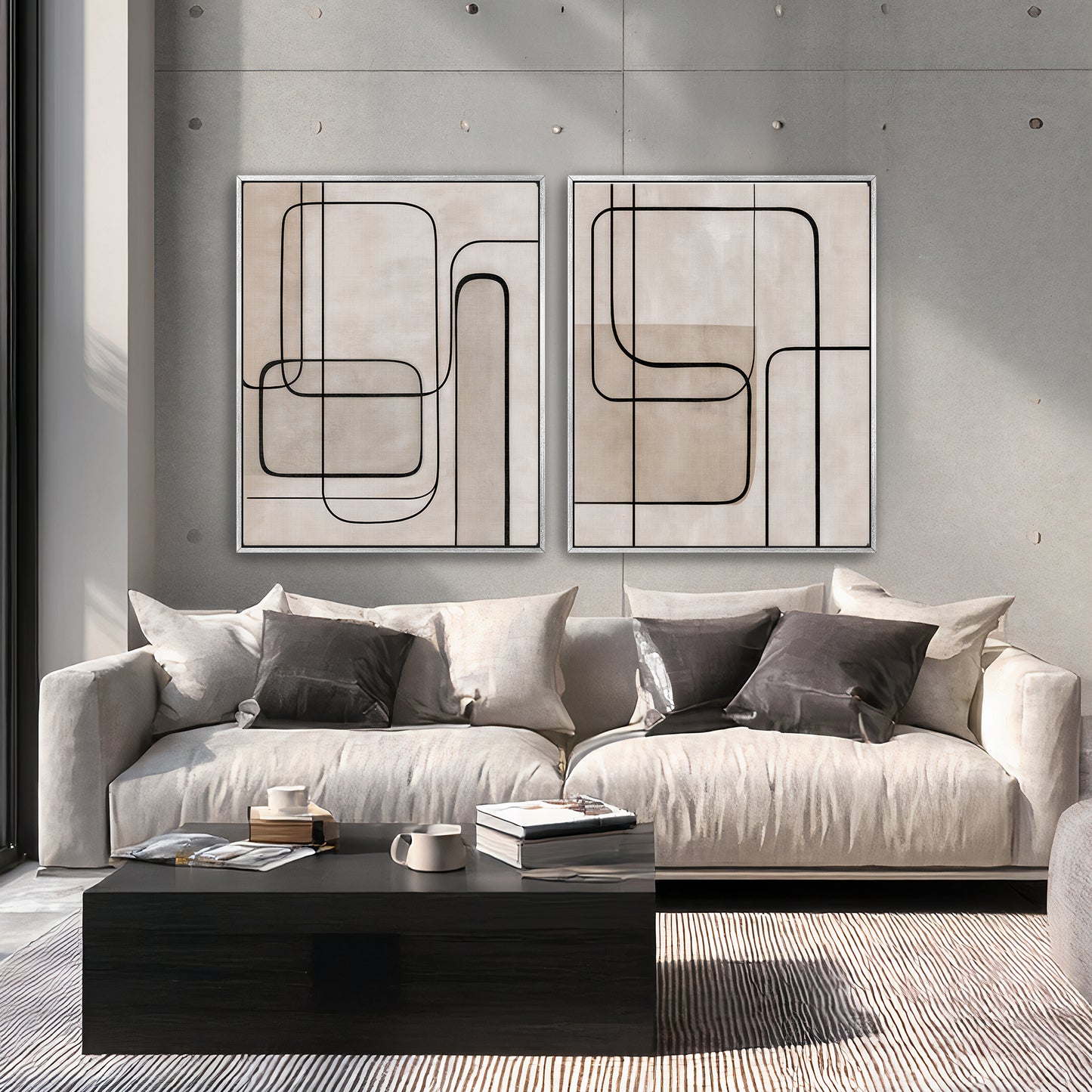 Abstract Framed Canvas Wall Art Set of 2 – Continuous Line