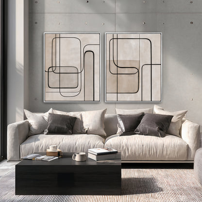 Abstract Framed Canvas Wall Art Set of 2 – Continuous Line
