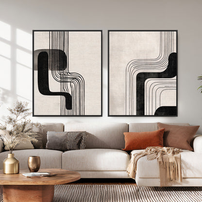Abstract Framed Canvas Wall Art Set of 2 – Parallel Motion