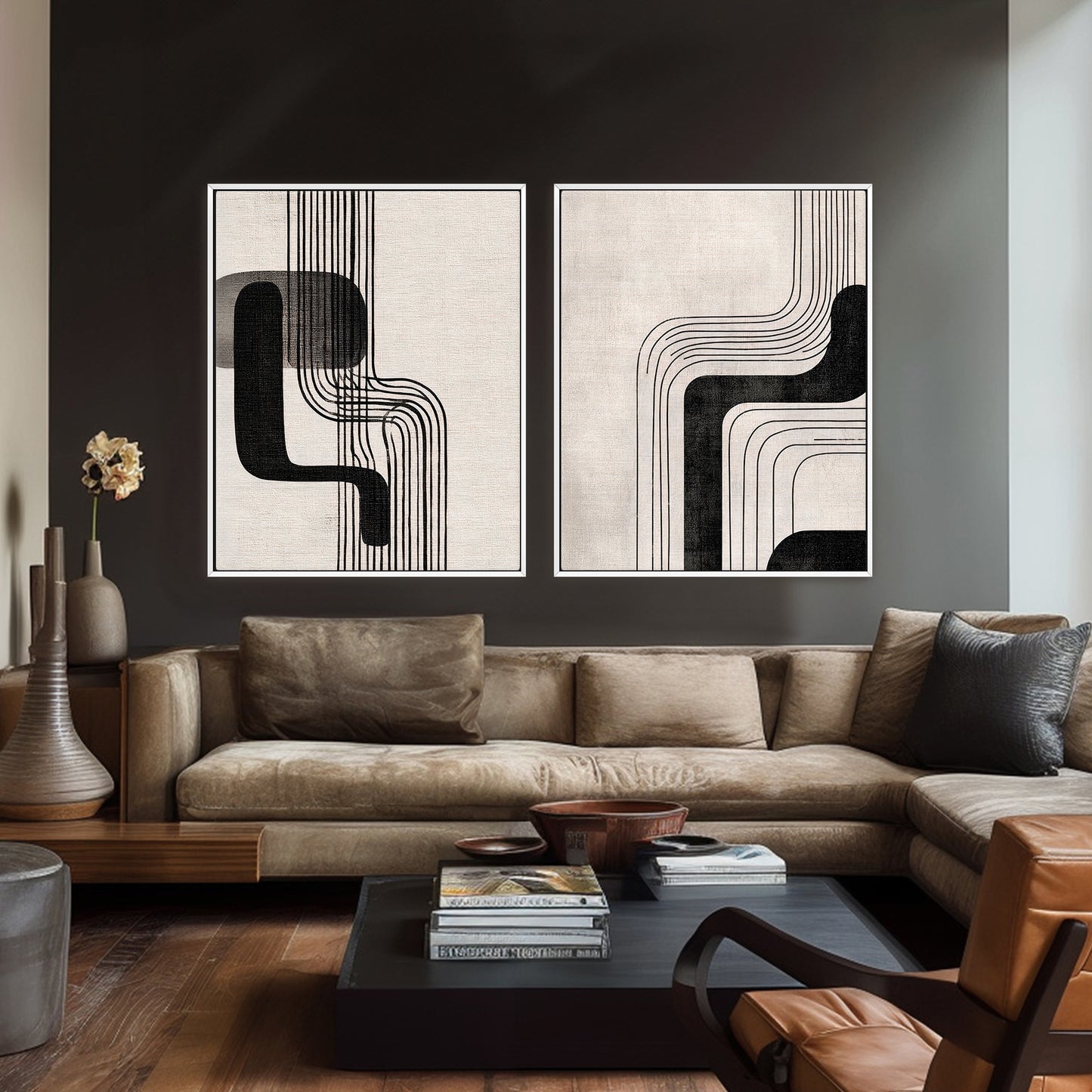 Abstract Framed Canvas Wall Art Set of 2 – Parallel Motion