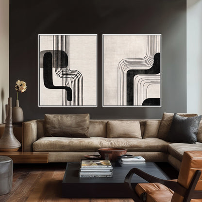 Abstract Framed Canvas Wall Art Set of 2 – Parallel Motion