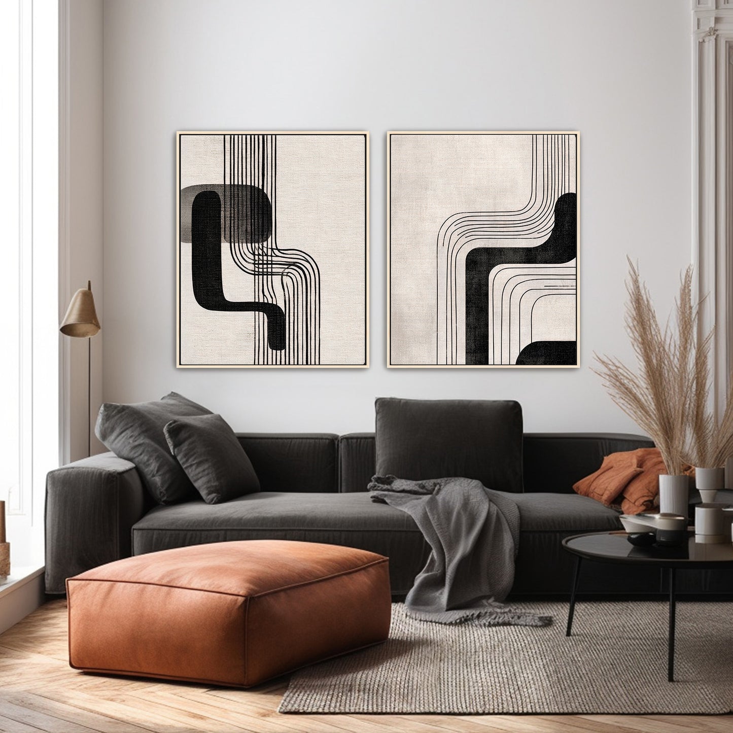 Abstract Framed Canvas Wall Art Set of 2 – Parallel Motion