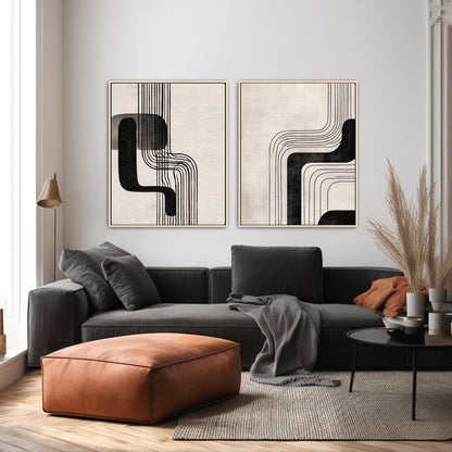 Abstract Framed Canvas Wall Art Set of 2 – Parallel Motion