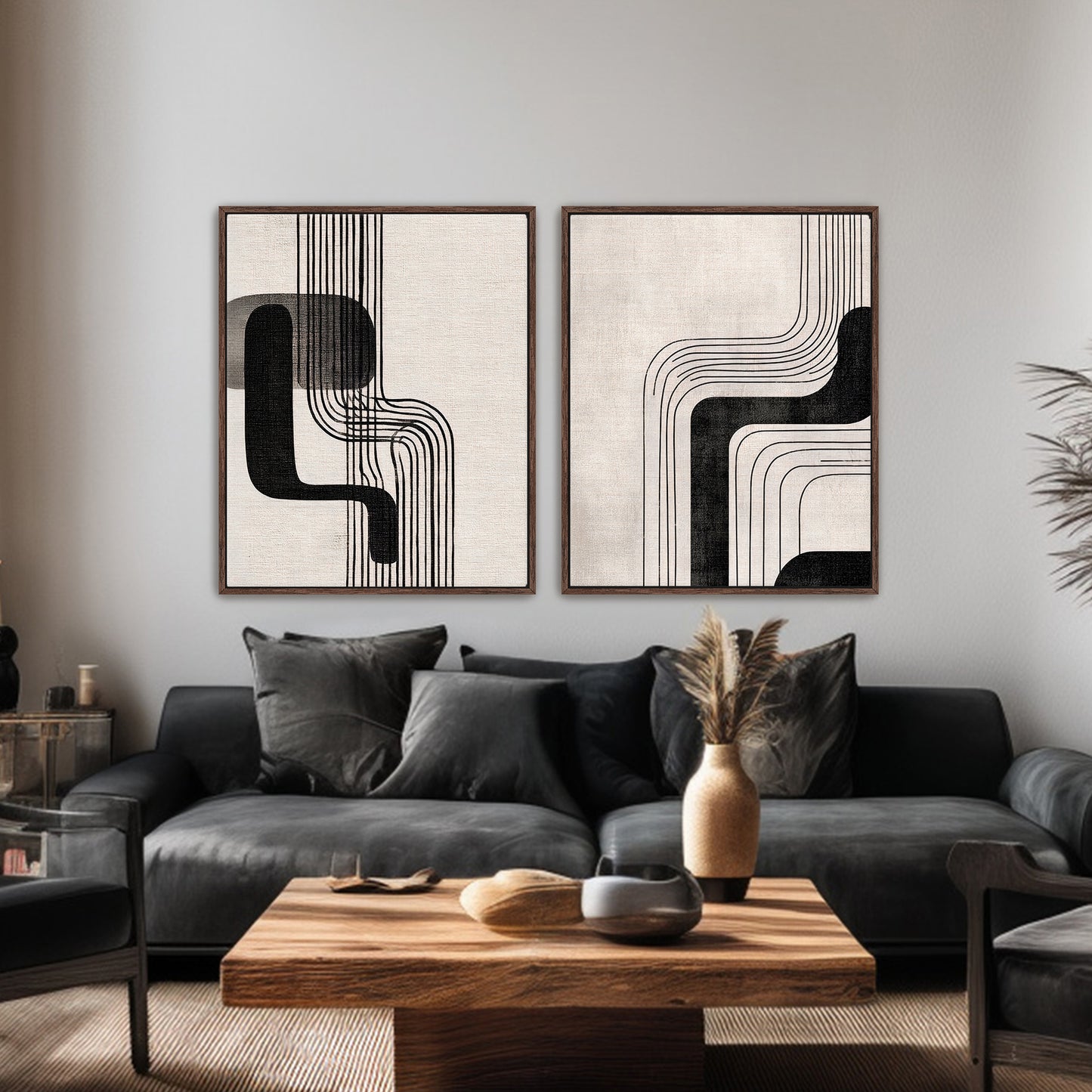 Abstract Framed Canvas Wall Art Set of 2 – Parallel Motion
