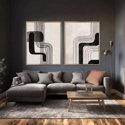 Abstract Framed Canvas Wall Art Set of 2 – Parallel Motion