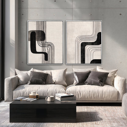 Abstract Framed Canvas Wall Art Set of 2 – Parallel Motion