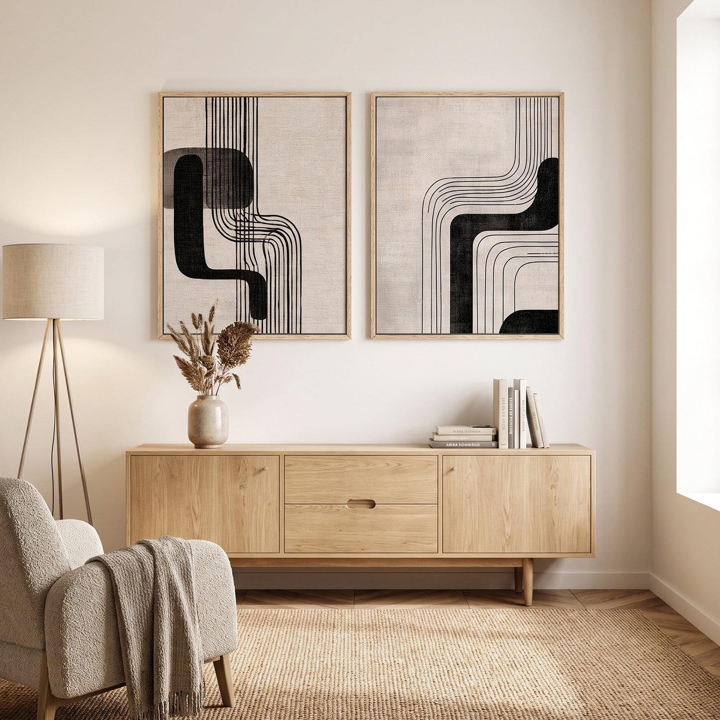 Abstract Framed Canvas Wall Art Set of 2 – Parallel Motion