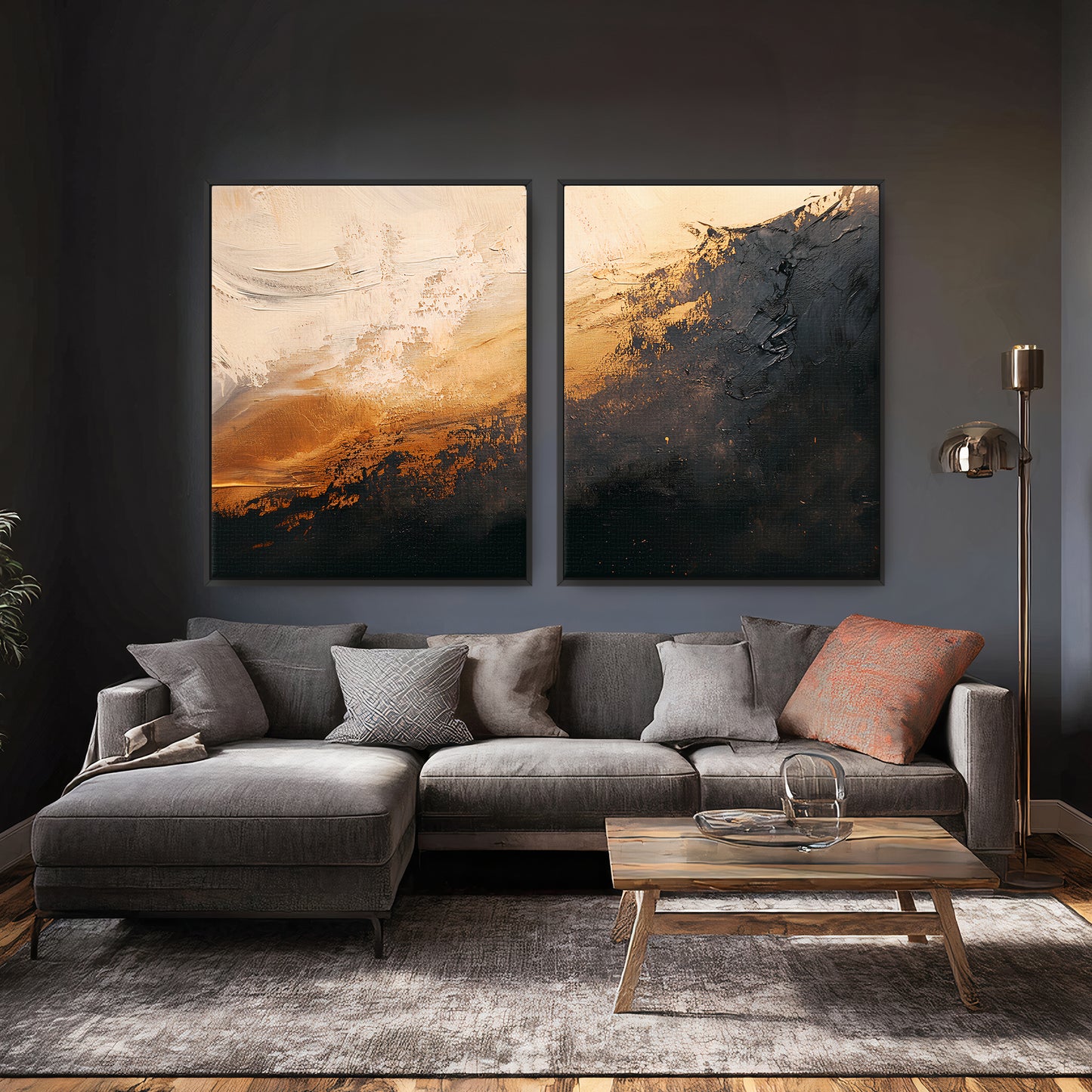 Abstract Framed Canvas Wall Art Set of 2 – Molten Drift