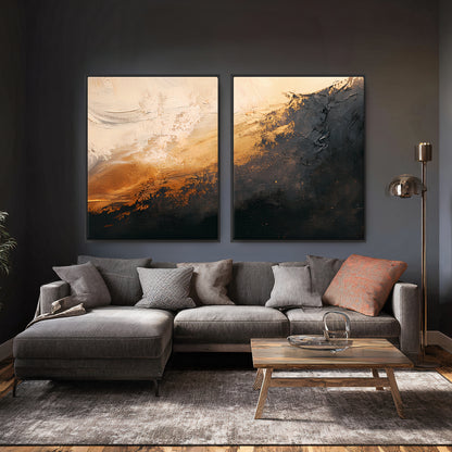 Abstract Framed Canvas Wall Art Set of 2 – Molten Drift