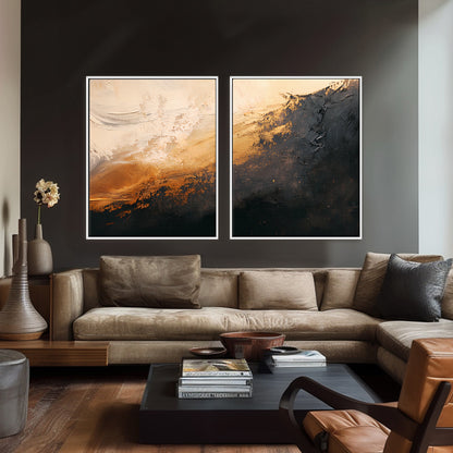 Abstract Framed Canvas Wall Art Set of 2 – Molten Drift