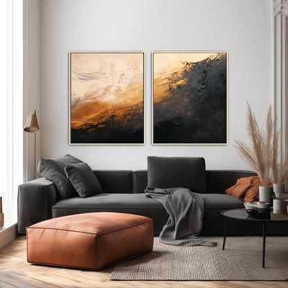 Abstract Framed Canvas Wall Art Set of 2 – Molten Drift