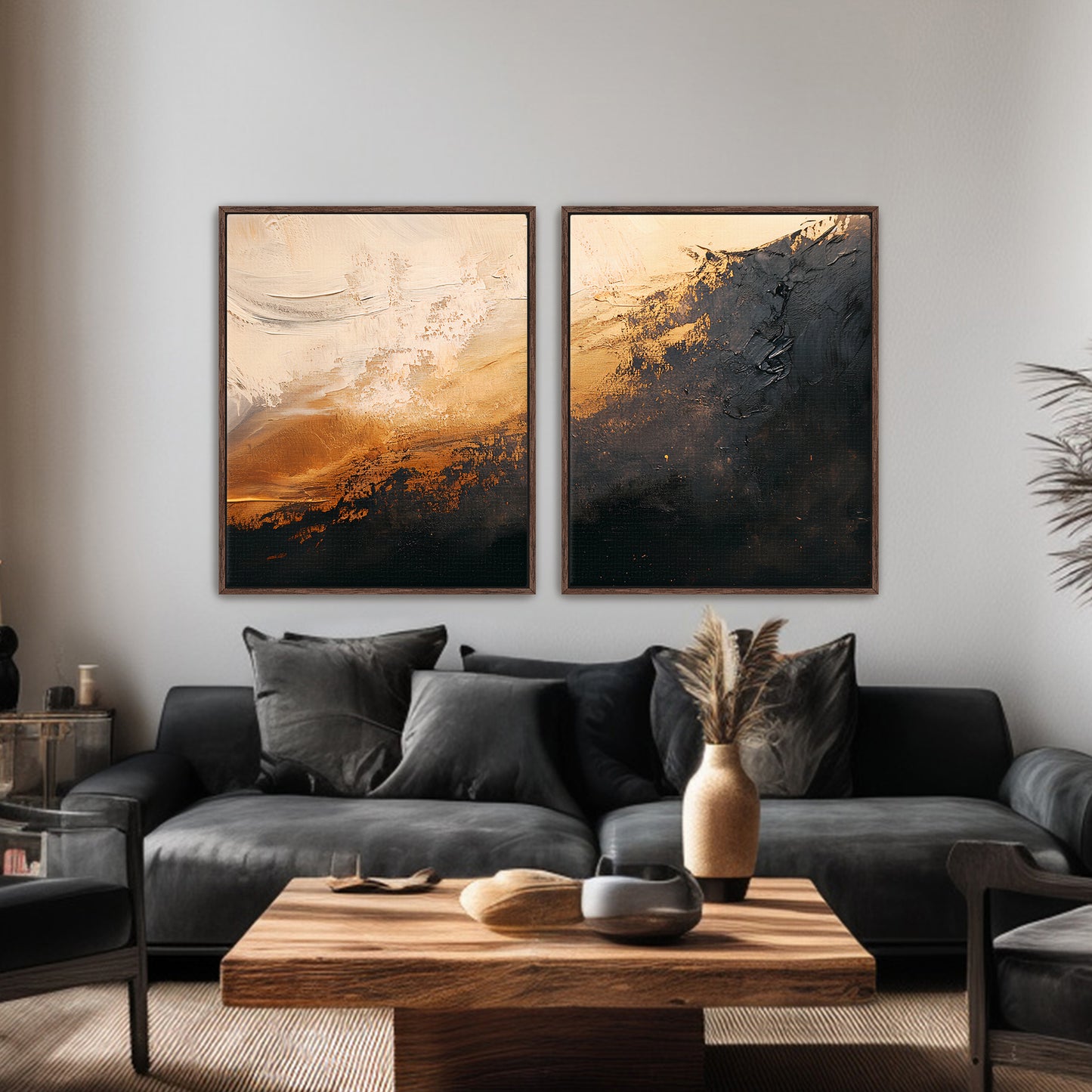 Abstract Framed Canvas Wall Art Set of 2 – Molten Drift