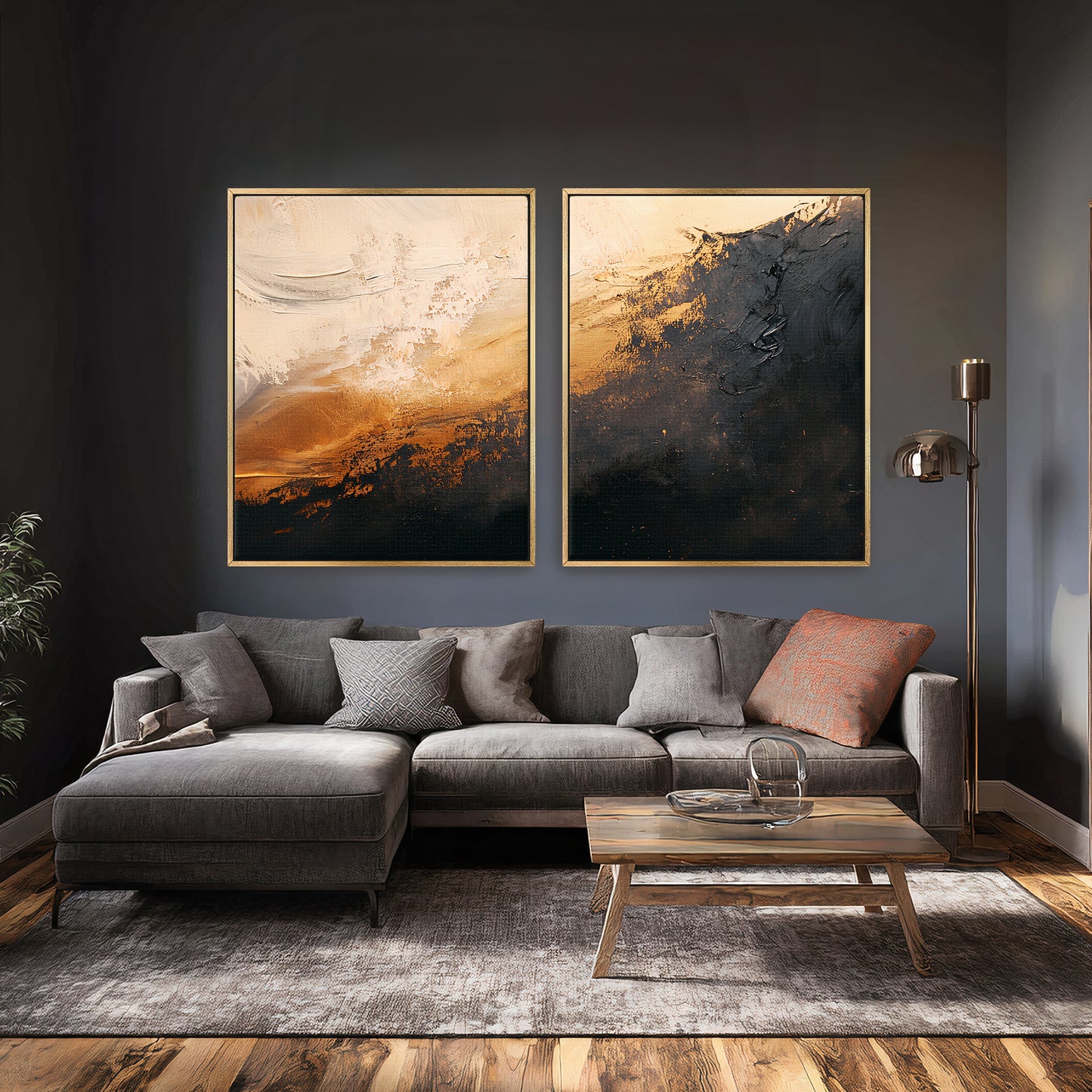 Abstract Framed Canvas Wall Art Set of 2 – Molten Drift