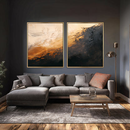Abstract Framed Canvas Wall Art Set of 2 – Molten Drift