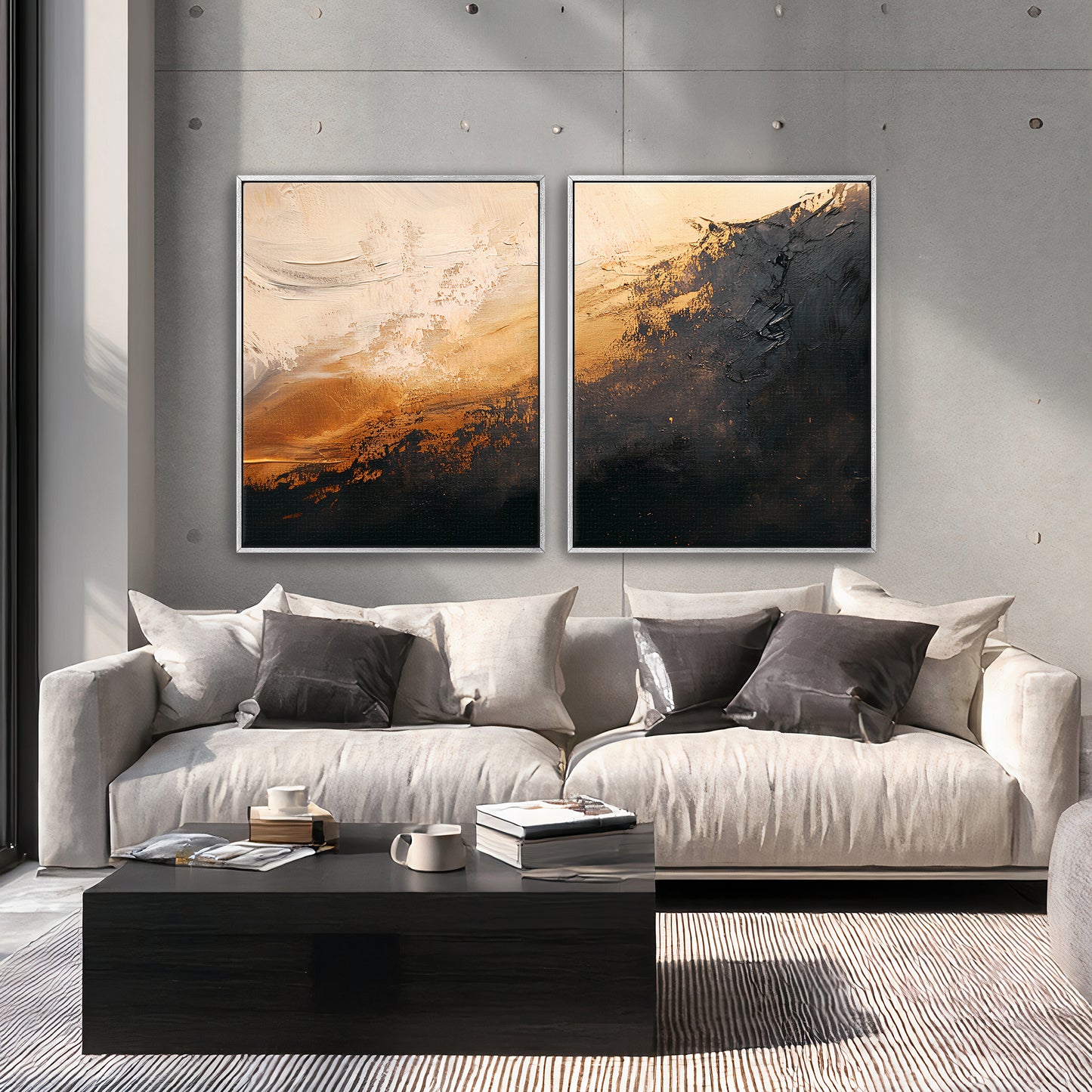 Abstract Framed Canvas Wall Art Set of 2 – Molten Drift