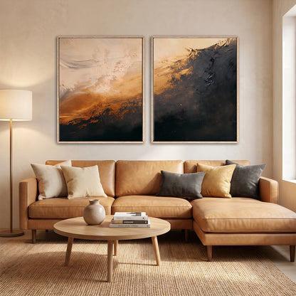 Abstract Framed Canvas Wall Art Set of 2 – Molten Drift