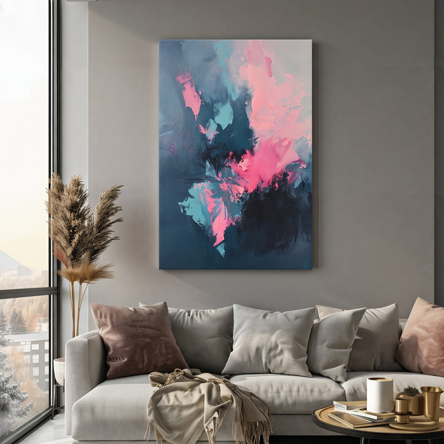 Digital Abstract Wall Art Download – “Electric Bloom” in Pink and Blue