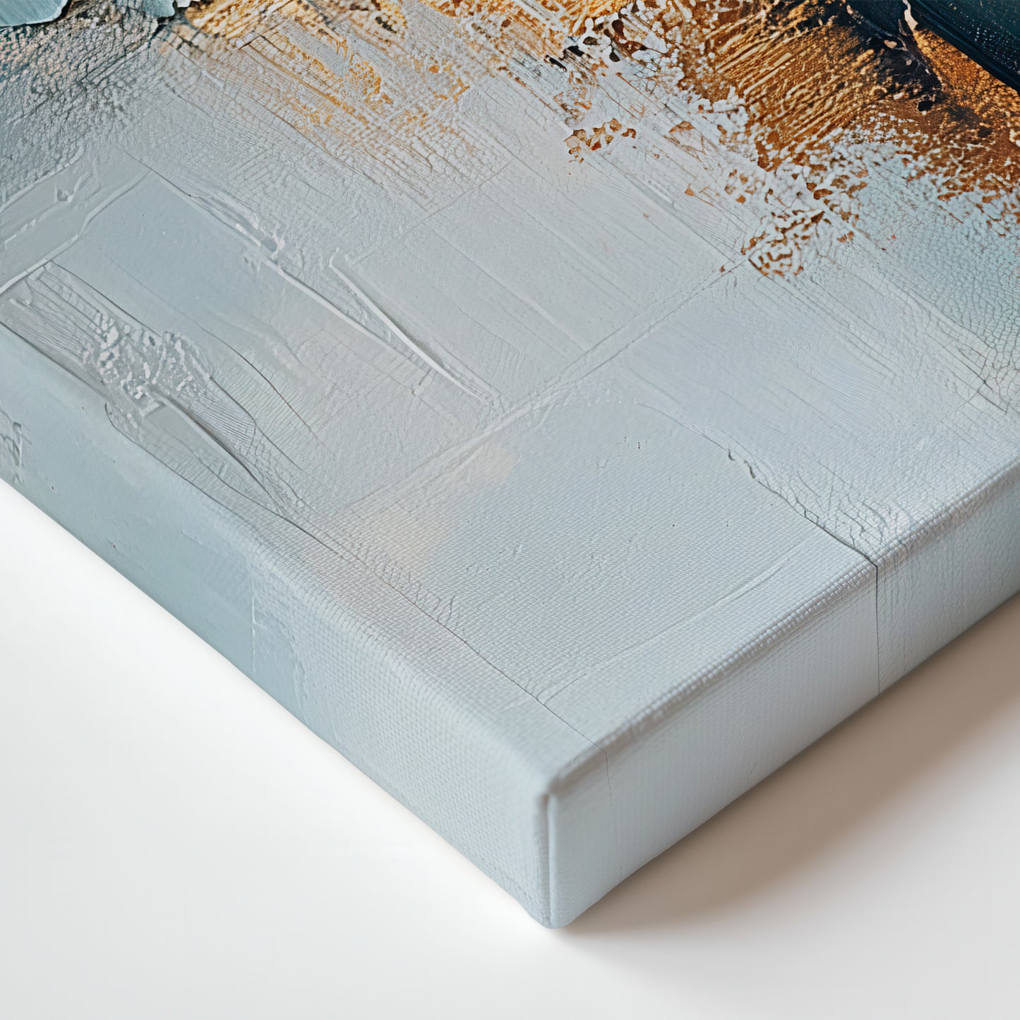 Modern Abstract Stretched Canvas – “Golden Divide” in Teal and Gold