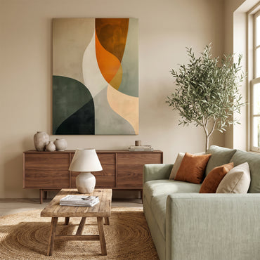 Abstract Stretched Canvas Wall Art – Forest & Clay