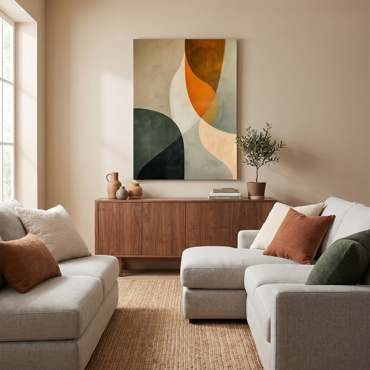 Abstract Rolled Canvas Wall Art – Forest & Clay