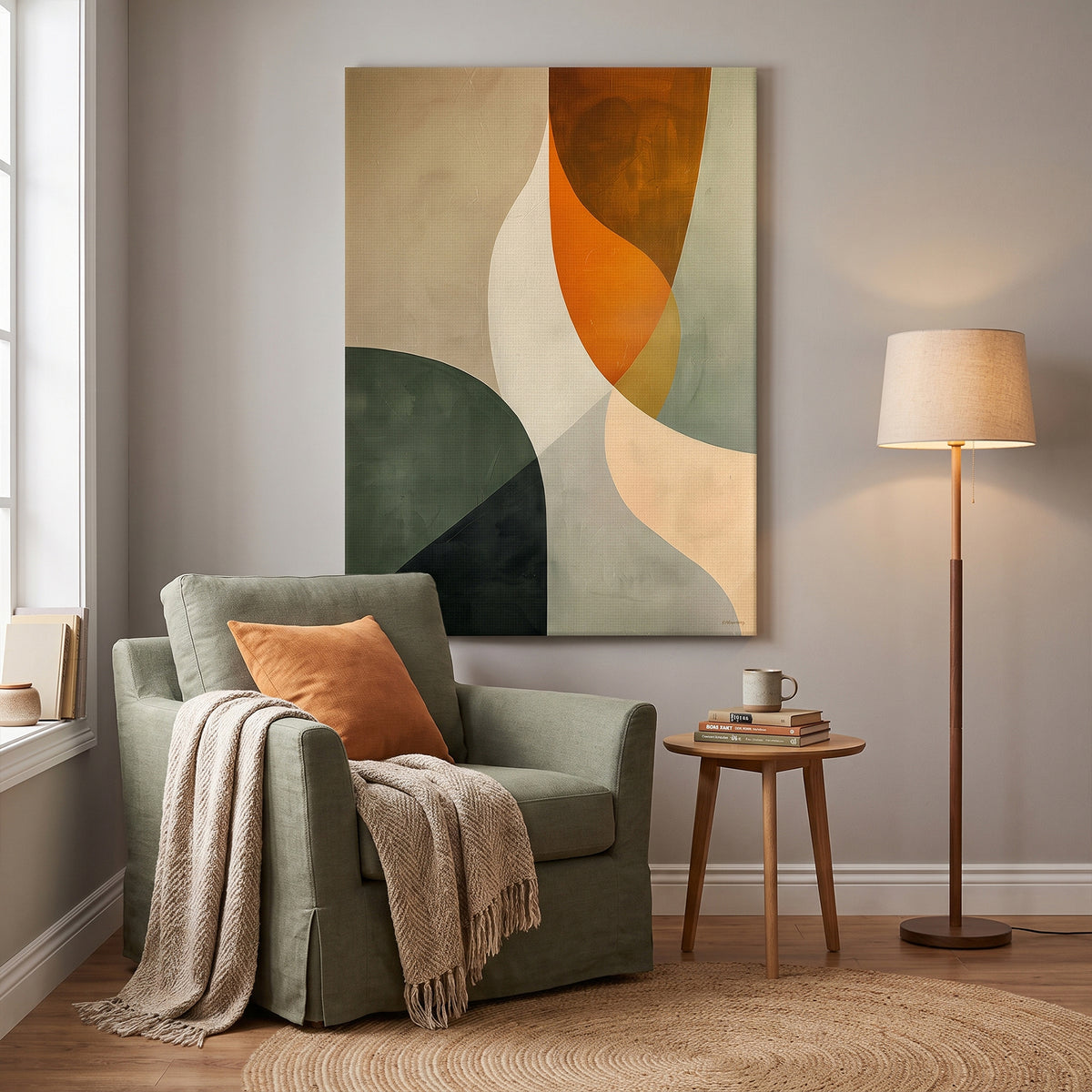 Abstract Rolled Canvas Wall Art – Forest & Clay