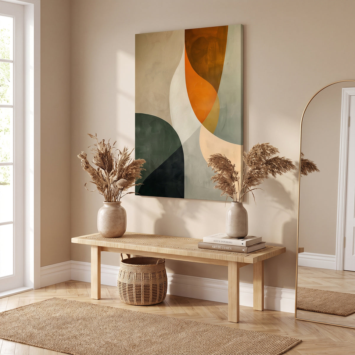 Abstract Rolled Canvas Wall Art – Forest & Clay