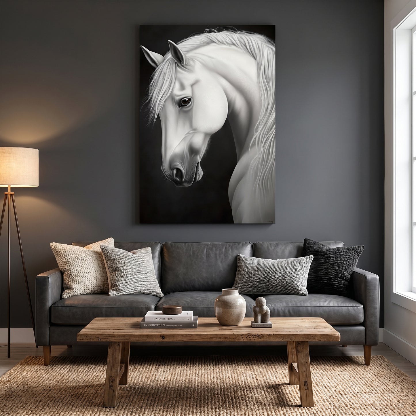 Horse Rolled Canvas Wall Art – White Stallion