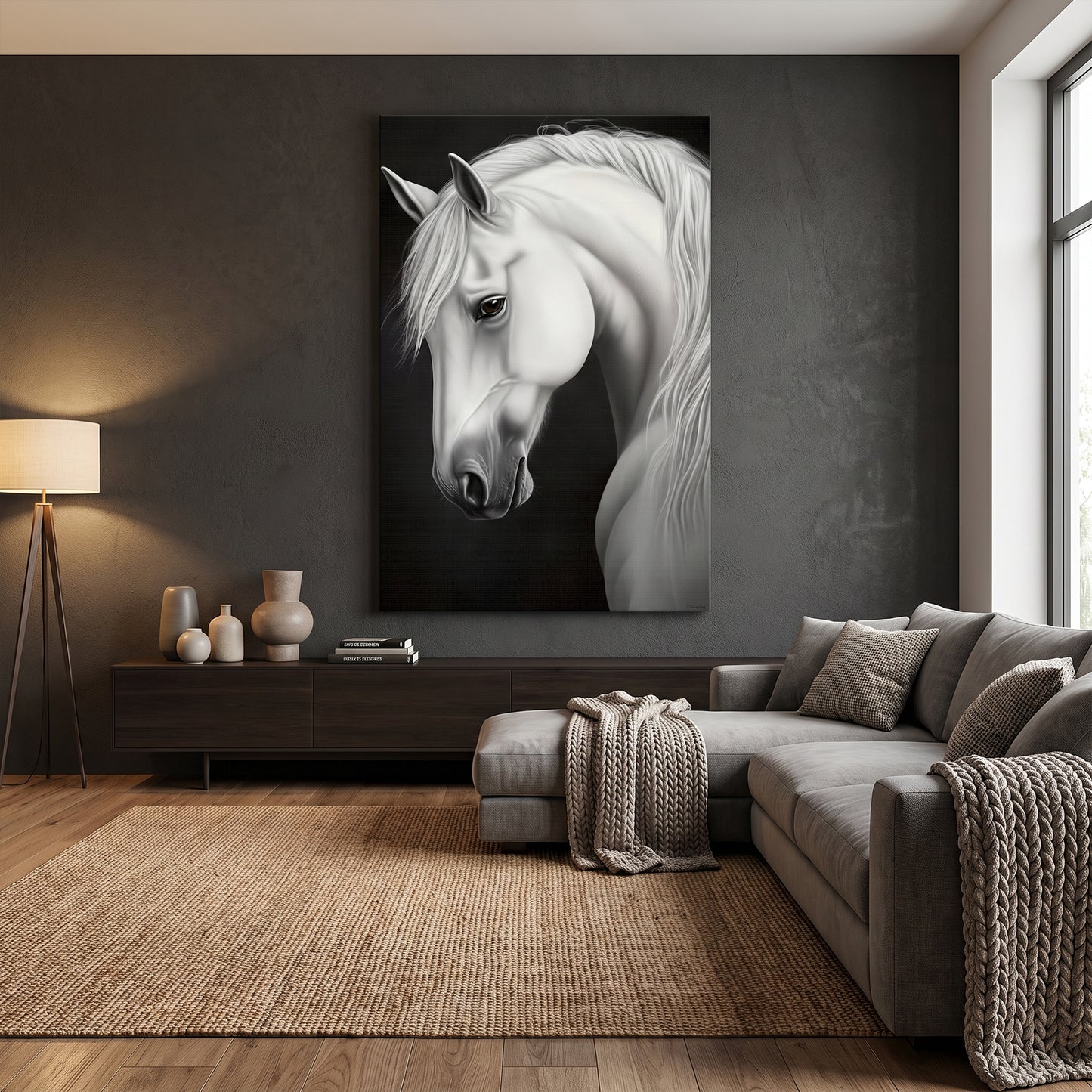 Horse Rolled Canvas Wall Art – White Stallion