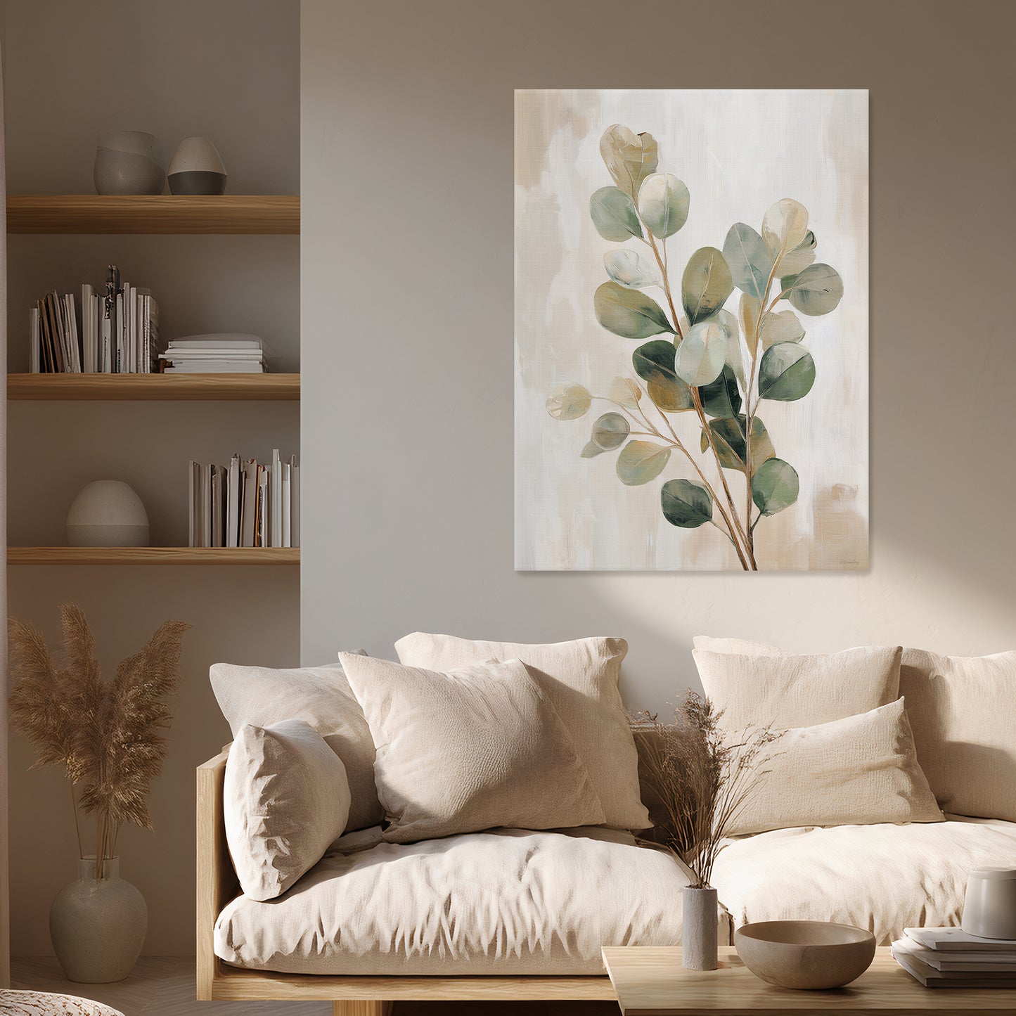 Botanical Rolled Canvas Wall Art Print – Soft Eucalyptus