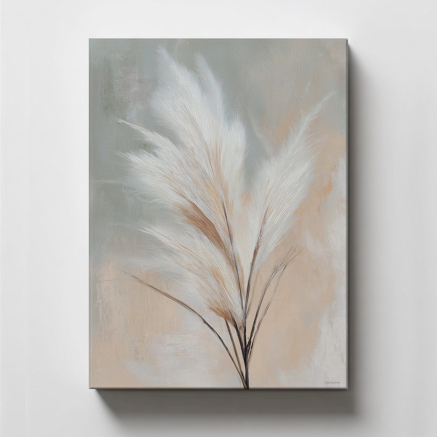 Botanical canvas wall art with pampas grass and soft neutral background