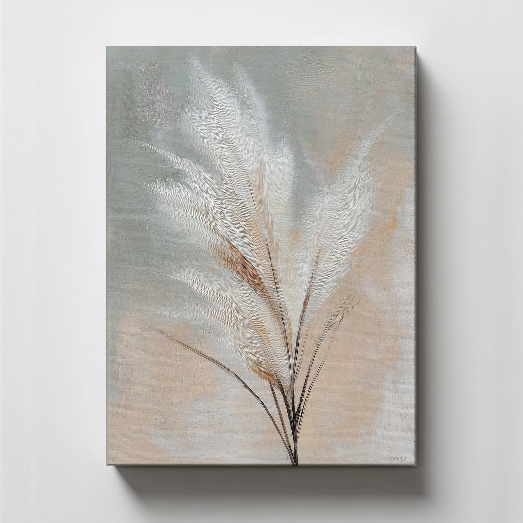 Botanical canvas wall art with pampas grass and soft neutral background