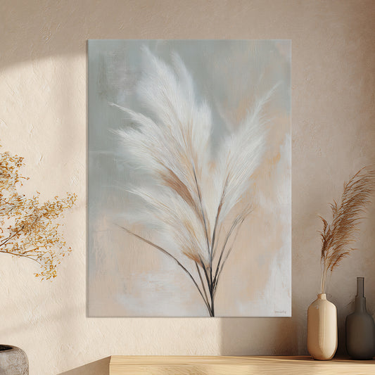 Botanical canvas wall art with pampas grass and soft neutral background