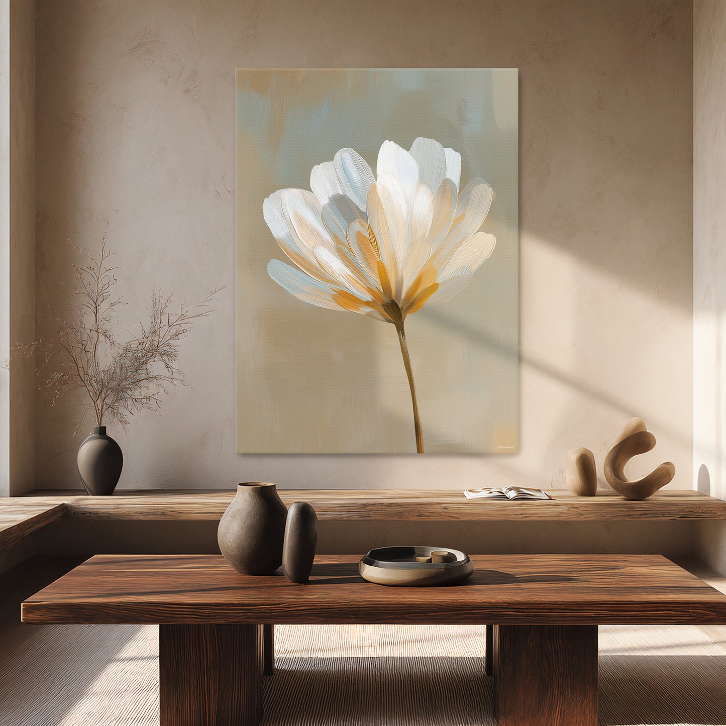 Stretched Canvas Floral Wall Art – Quiet Bloom