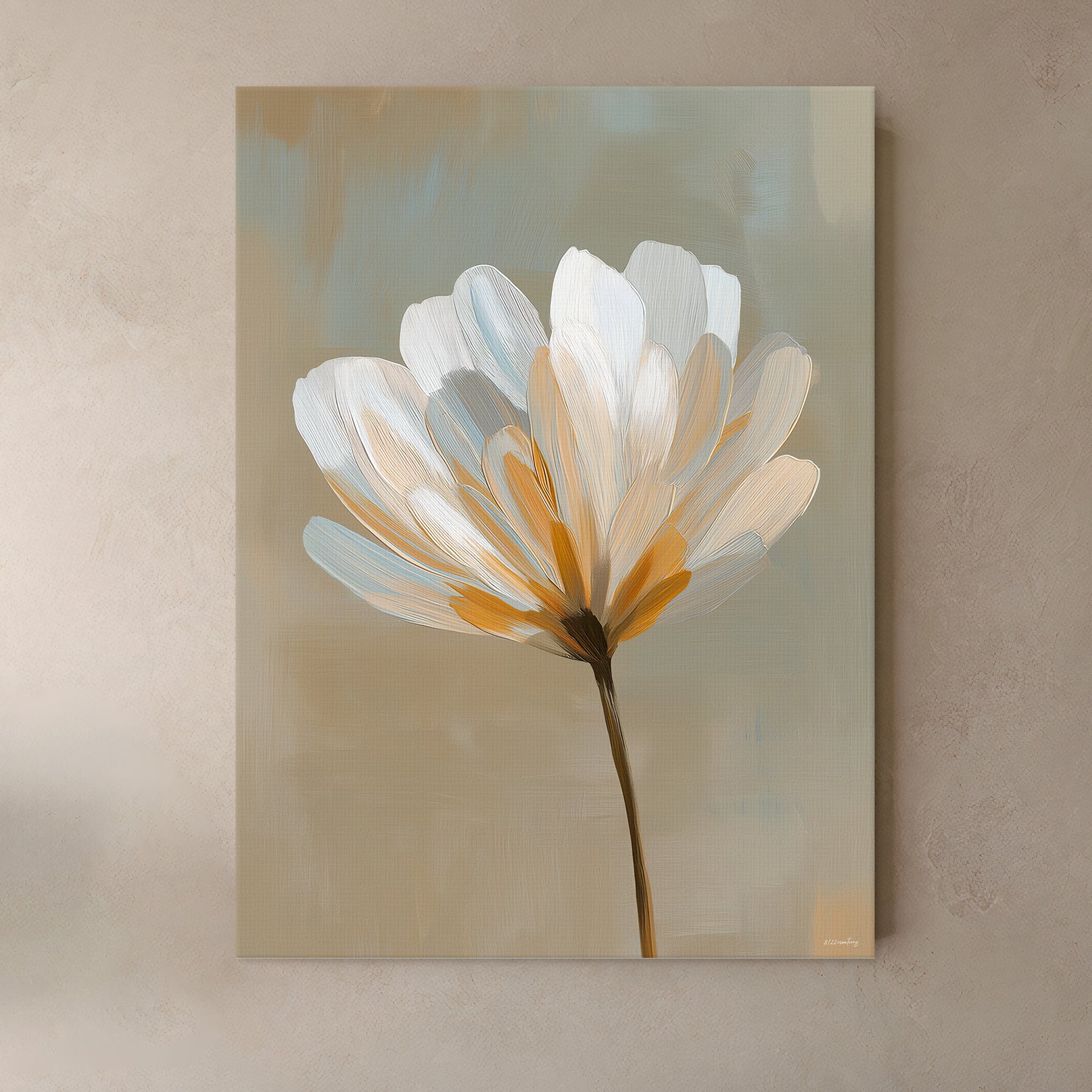 Botanical canvas wall art with soft white floral design and neutral background