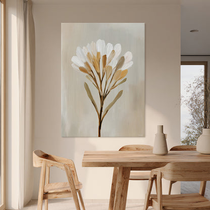 Minimalist Floral Stretched Canvas Print – Golden Whisper