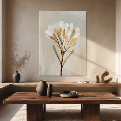 Minimalist Floral Stretched Canvas Print – Golden Whisper