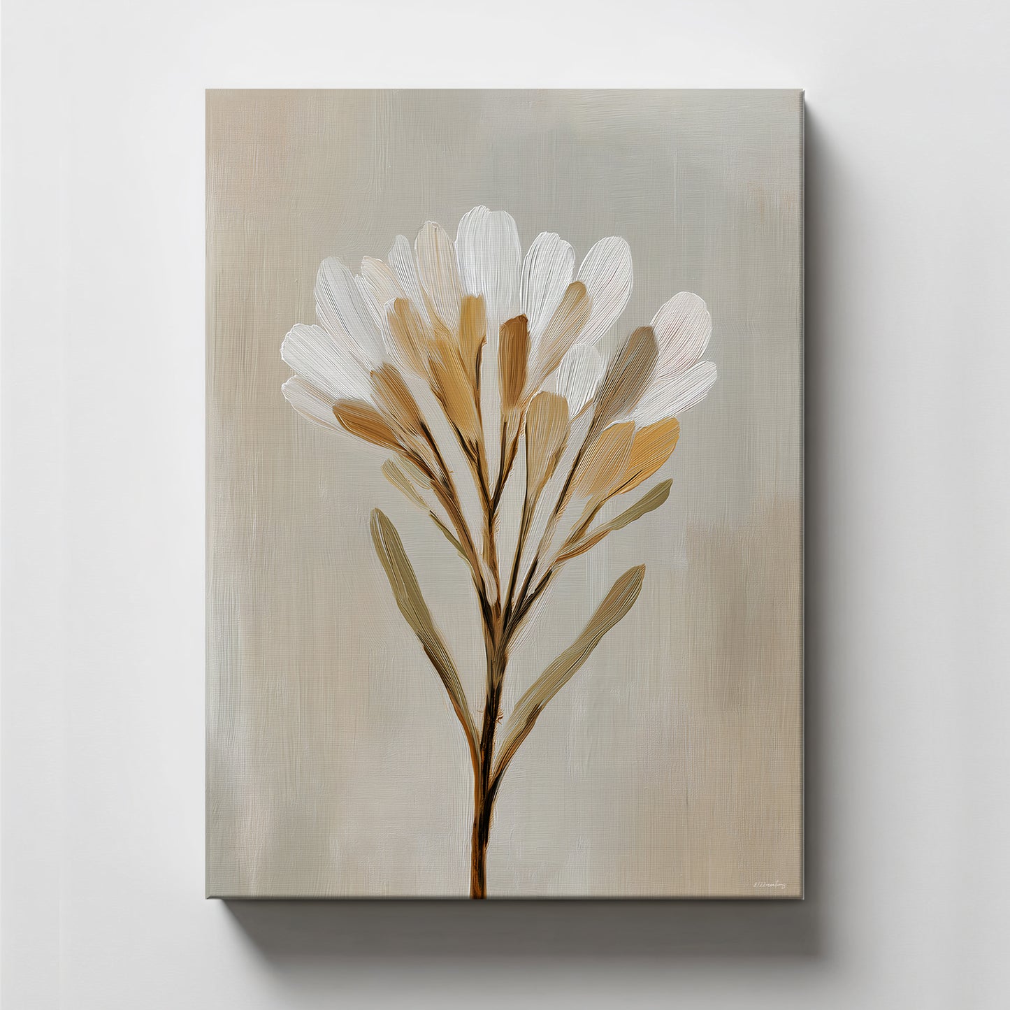 Minimalist Floral Stretched Canvas Print – Golden Whisper