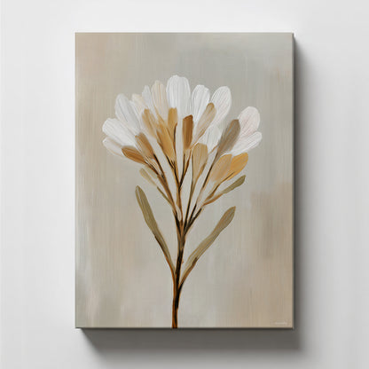 Minimalist Floral Stretched Canvas Print – Golden Whisper